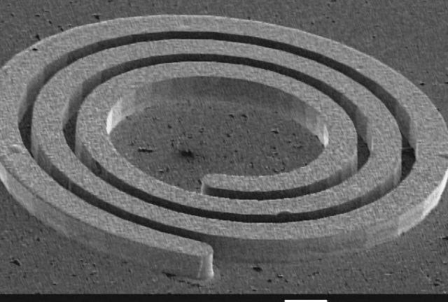 SEM of a gold electroformed spiral coil
