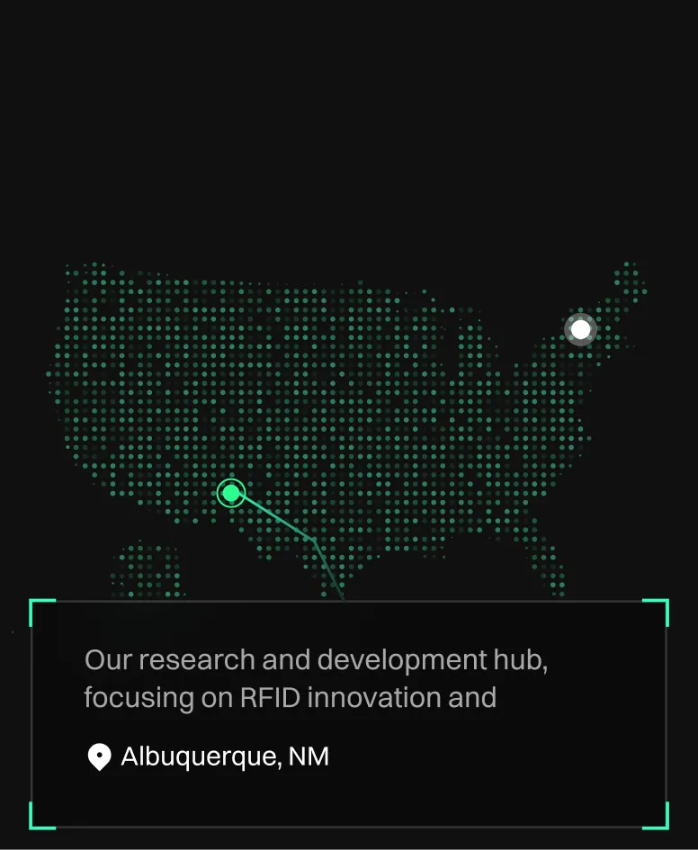 Map highlighting VastVision's RFID research hub in Albuquerque for asset tracking.