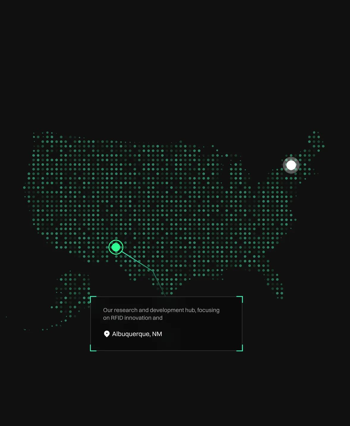 Map highlighting VastVision's RFID research hub in Albuquerque for asset tracking.