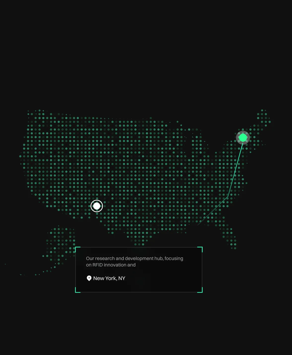 Map showing VastVision's RFID research location in New York for asset tracking innovation