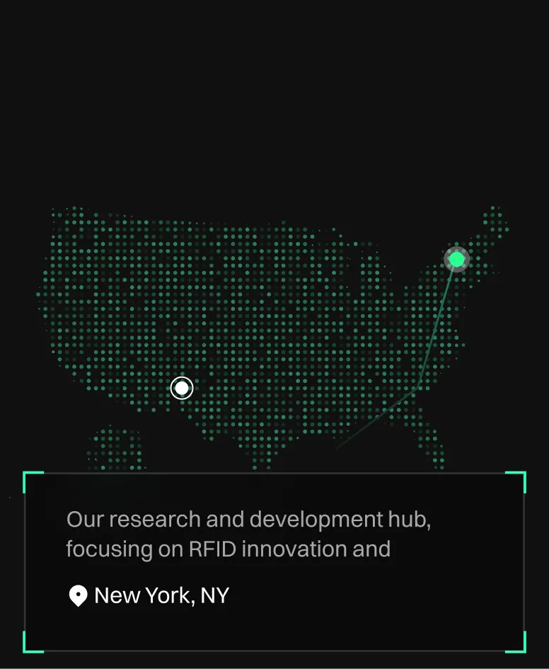 Map showing VastVision's RFID research location in New York for asset tracking innovation.